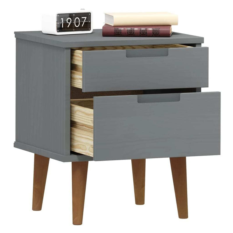 Bedside Cabinet MOLDE Grey 40x35x48 cm Solid Wood Pine