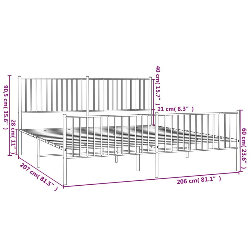 Metal Bed Frame without Mattress with Footboard Black 200x200cm