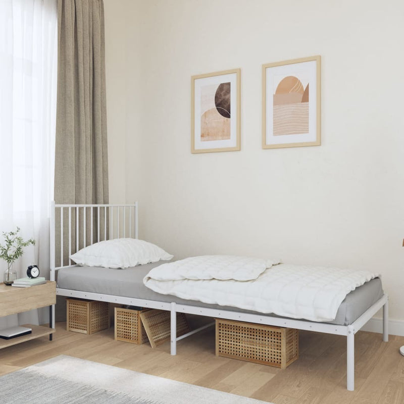 Metal Bed Frame without Mattress with Headboard White 90x200cm