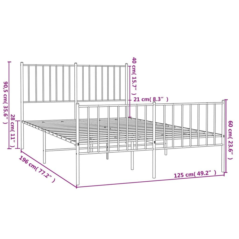 Metal Bed Frame without Mattress with Footboard White 120x190cm