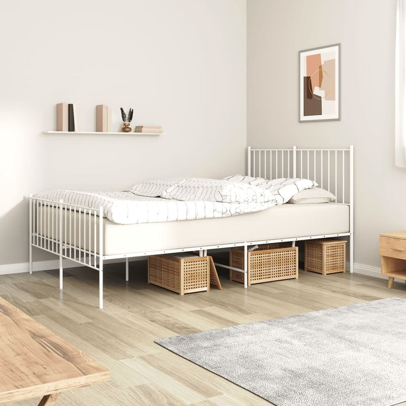 Metal Bed Frame without Mattress with Footboard White 120x190cm