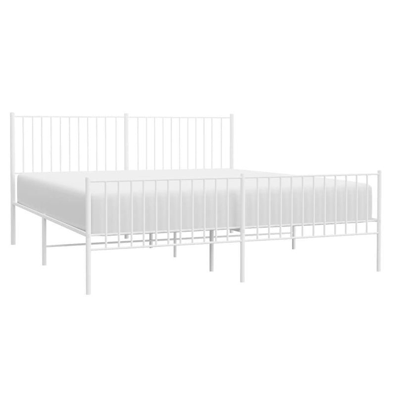 Metal Bed Frame without Mattress with Footboard White 183x213cm