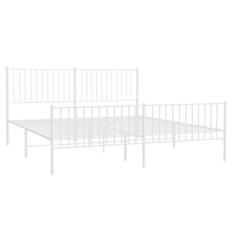 Metal Bed Frame without Mattress with Footboard White 183x213cm