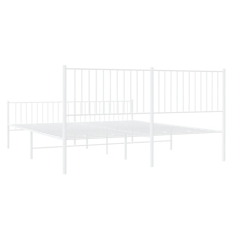 Metal Bed Frame without Mattress with Footboard White 183x213cm