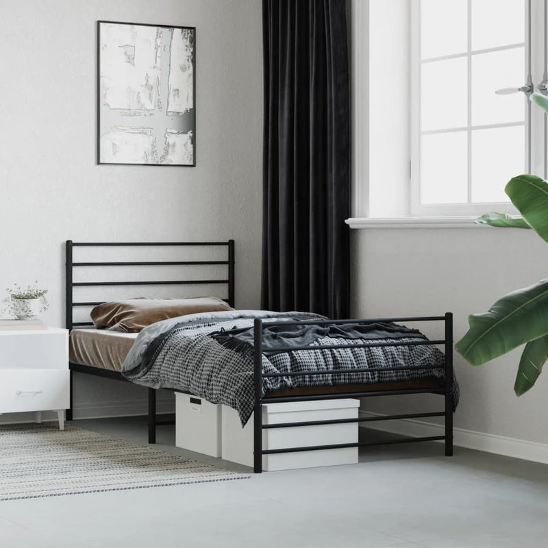 Metal Bed Frame without Mattress with Footboard Black 100x200cm