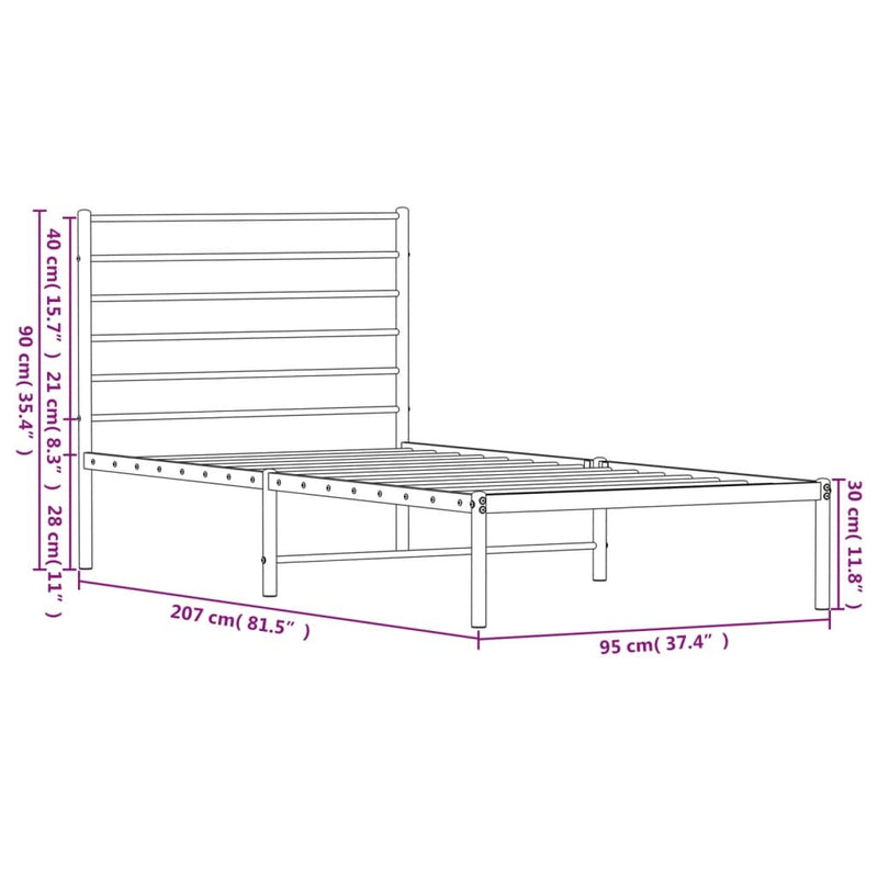 Metal Bed Frame without Mattress with Headboard White 90x200cm