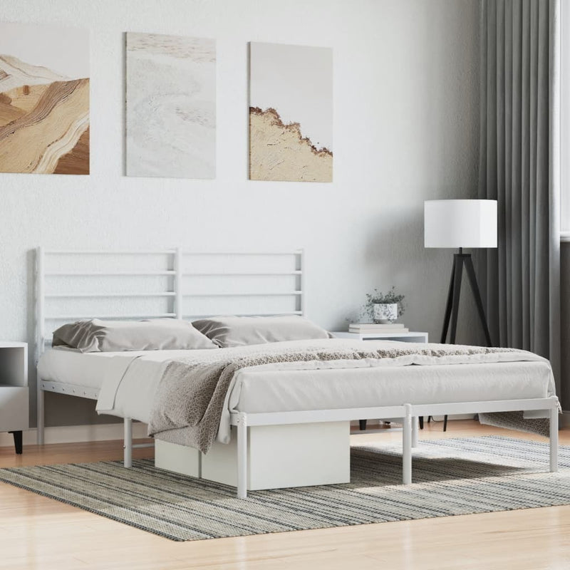 Metal Bed Frame without Mattress with Headboard White 150x200cm