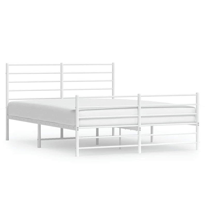 Metal Bed Frame without Mattress with Footboard White 140x190cm