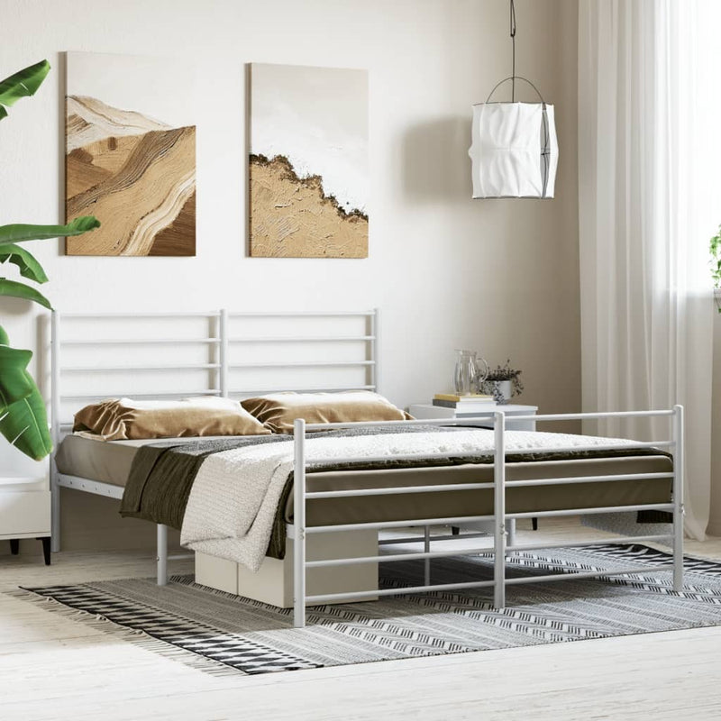 Metal Bed Frame without Mattress with Footboard White 140x190cm