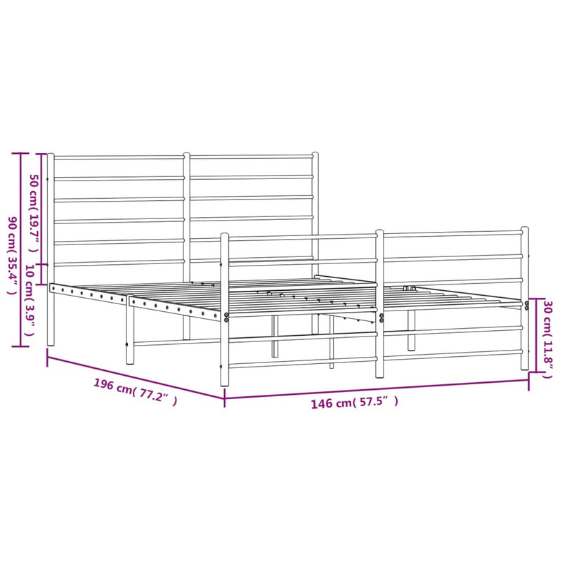 Metal Bed Frame without Mattress with Footboard White 140x190cm