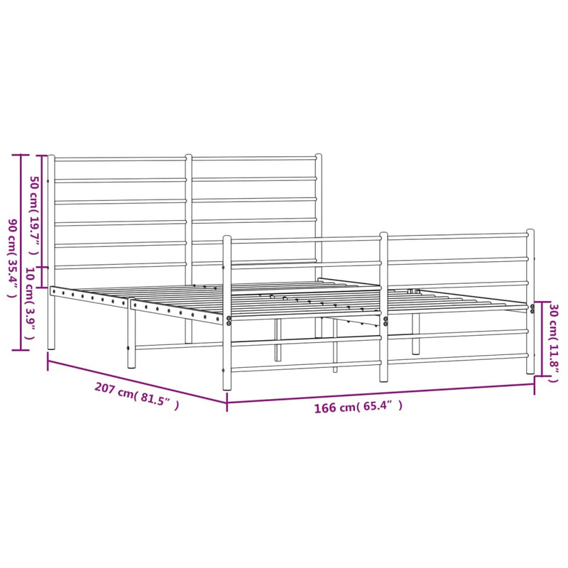 Metal Bed Frame without Mattress with Footboard White 160x200cm