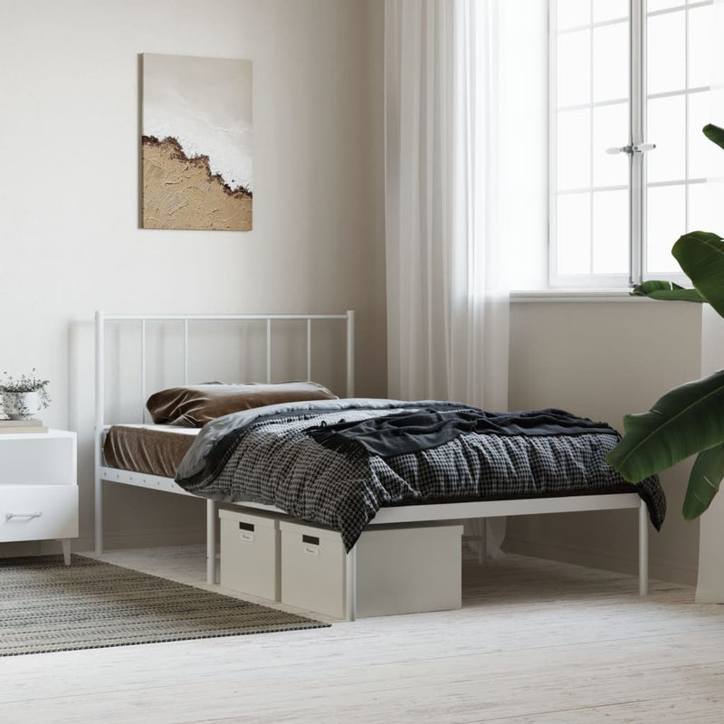 Metal Bed Frame without Mattress with Headboard White 75x190cm