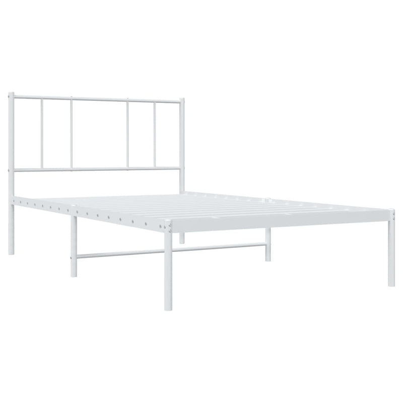 Metal Bed Frame without Mattress with Headboard White 75x190cm