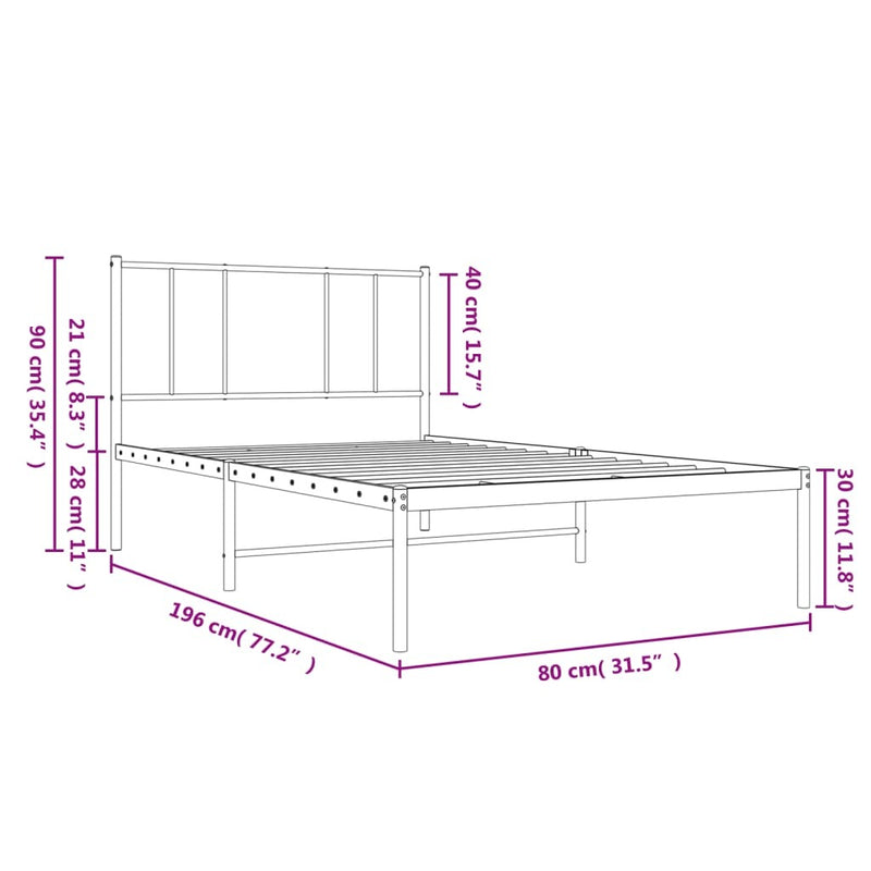 Metal Bed Frame without Mattress with Headboard White 75x190cm