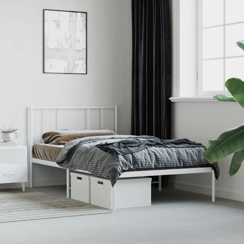 Metal Bed Frame without Mattress with Headboard White 75x190cm