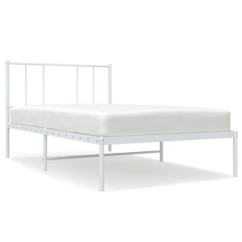 Metal Bed Frame without Mattress with Headboard White 90x190cm