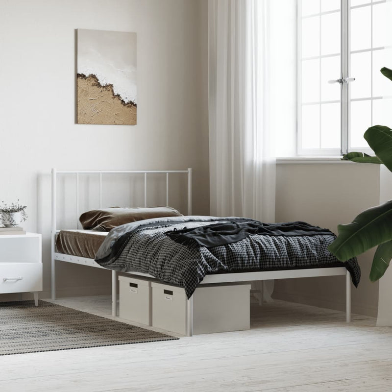 Metal Bed Frame without Mattress with Headboard White 90x190cm