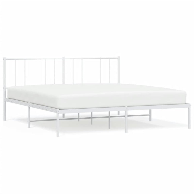 Metal Bed Frame without Mattress with Headboard White 200x200cm