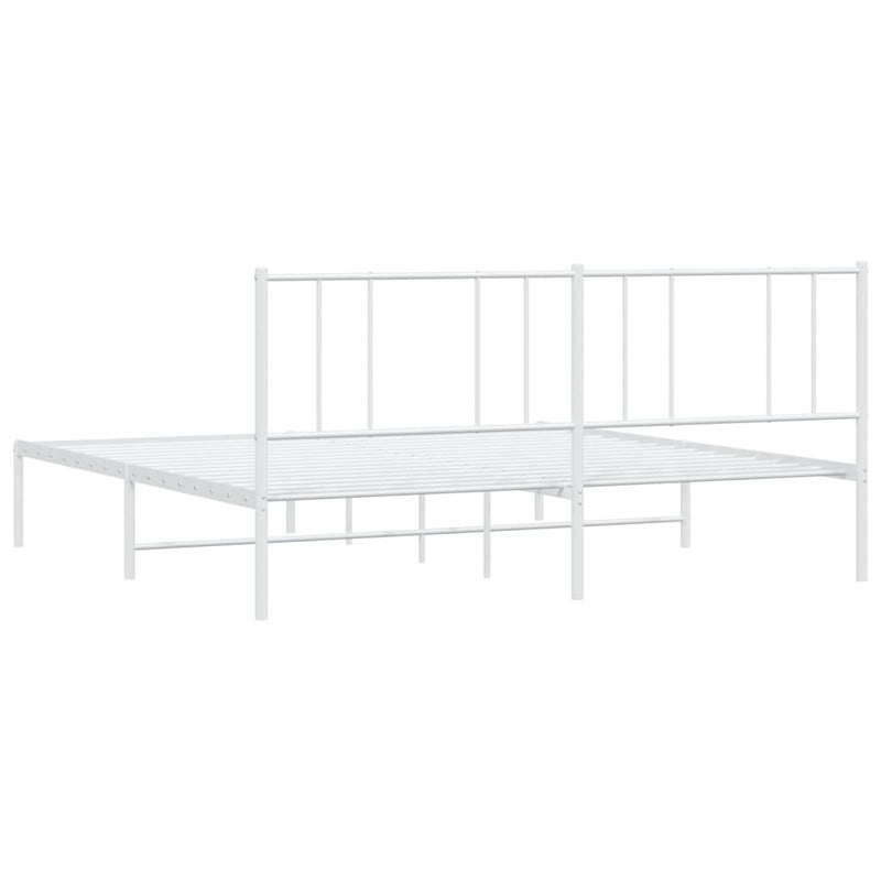 Metal Bed Frame without Mattress with Headboard White 200x200cm