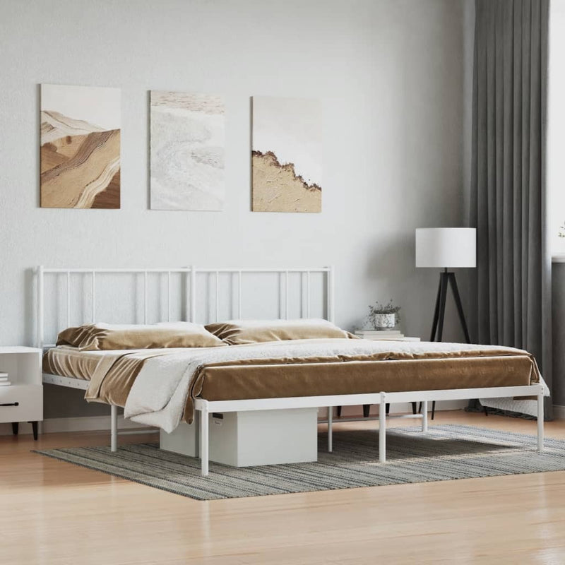 Metal Bed Frame without Mattress with Headboard White 200x200cm