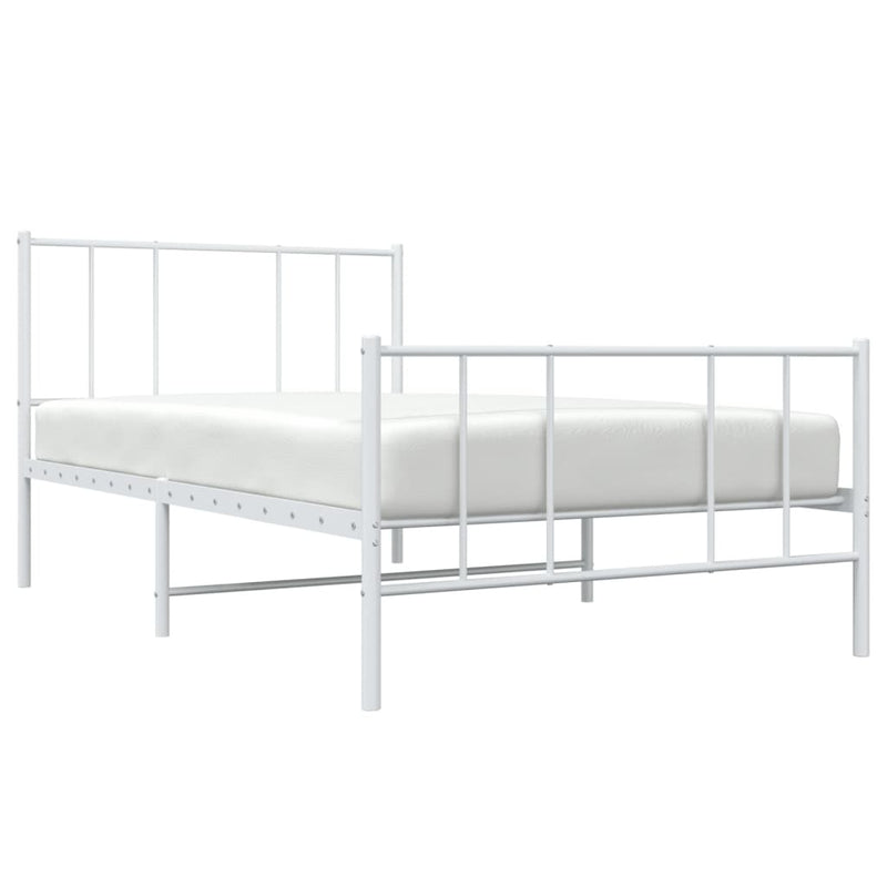 Metal Bed Frame without Mattress with Footboard White 75x190cm