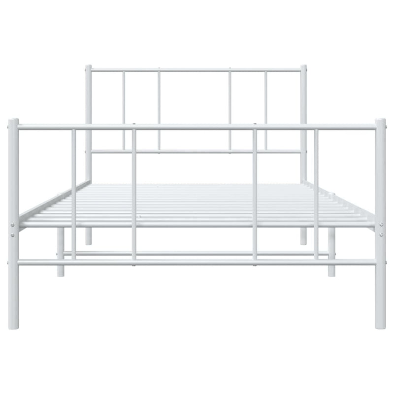 Metal Bed Frame without Mattress with Footboard White 75x190cm