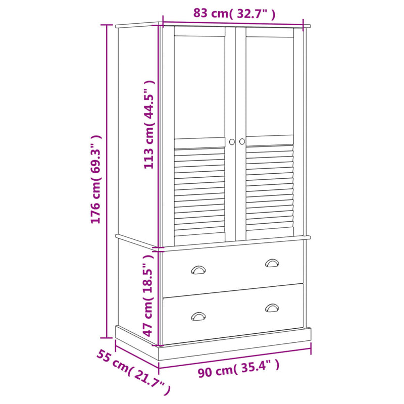 Wardrobe VIGO Grey 90x55x170 cm Solid Wood Pine