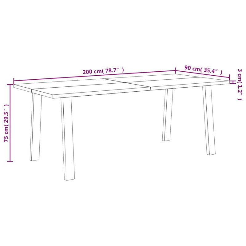 Dining Table 200x90x75 cm Solid Wood Acacia