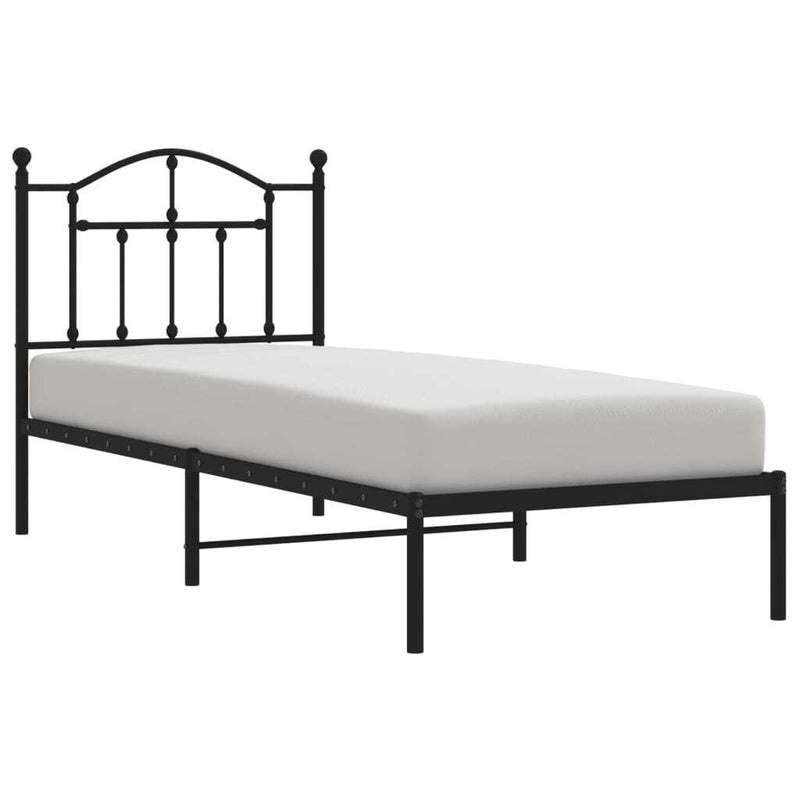 Metal Bed Frame without Mattress with Headboard Black 90x190cm