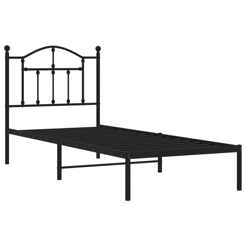 Metal Bed Frame without Mattress with Headboard Black 90x190cm