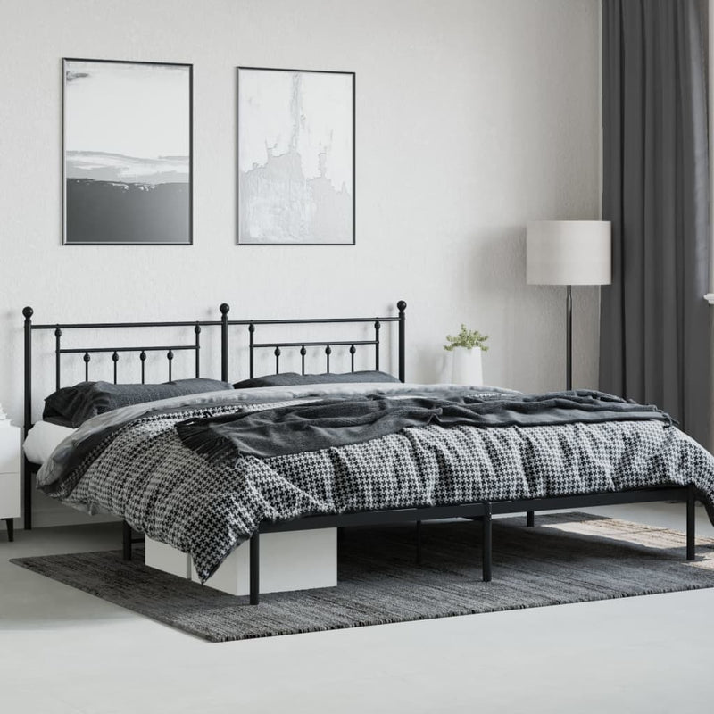 Metal Bed Frame without Mattress with Headboard Black 200x200cm