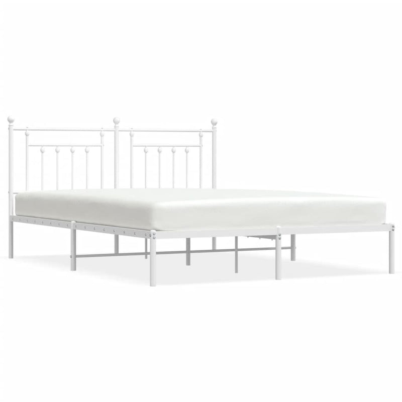 Metal Bed Frame without Mattress with Headboard White 183x213cm