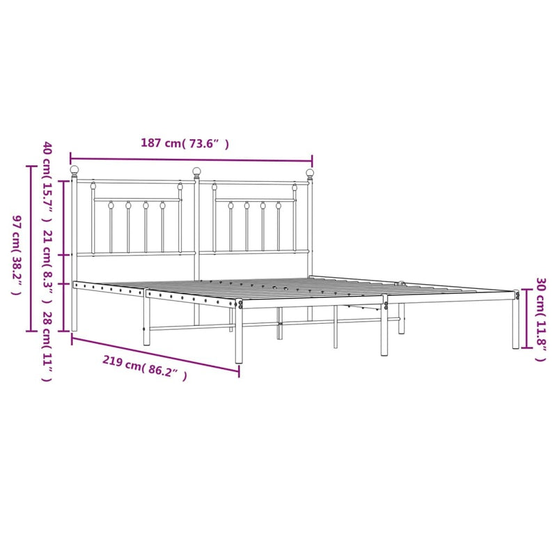 Metal Bed Frame without Mattress with Headboard White 183x213cm