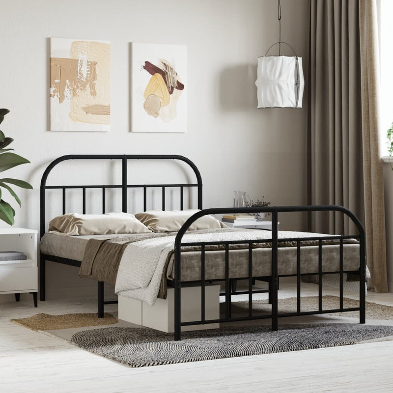 Metal Bed Frame without Mattress with Footboard Black 120x200cm