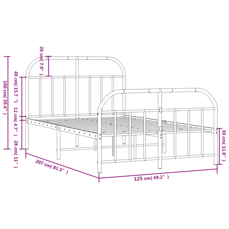 Metal Bed Frame without Mattress with Footboard Black 120x200cm