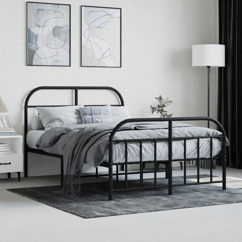 Metal Bed Frame without Mattress with Footboard Black 120x200cm