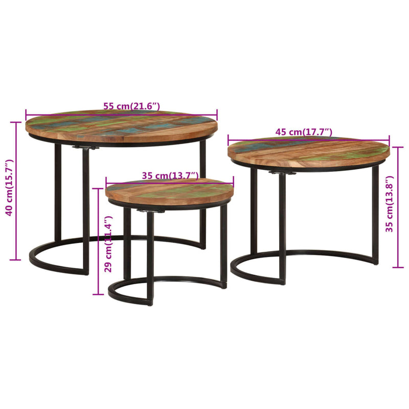 Nesting Tables 3 pcs Solid Wood Reclaimed