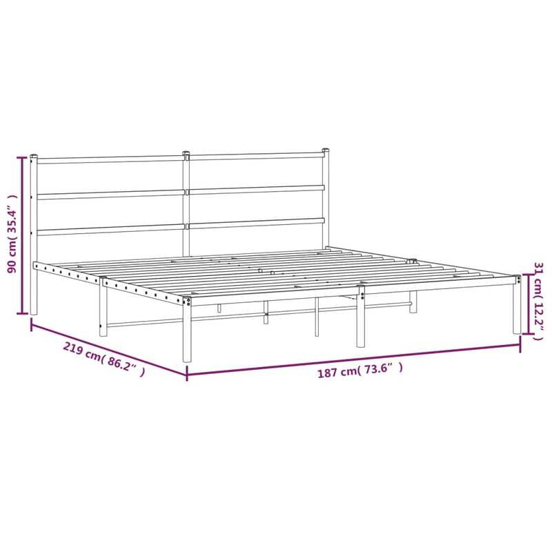 Metal Bed Frame without Mattress with Headboard Black 183x213cm