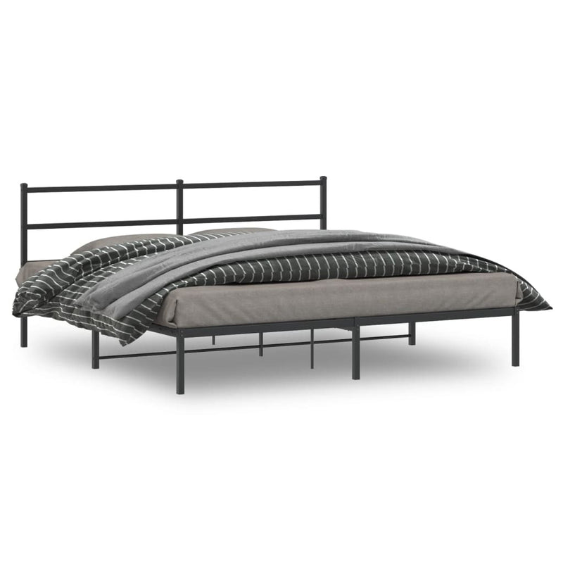 Metal Bed Frame without Mattress with Headboard Black 183x213cm