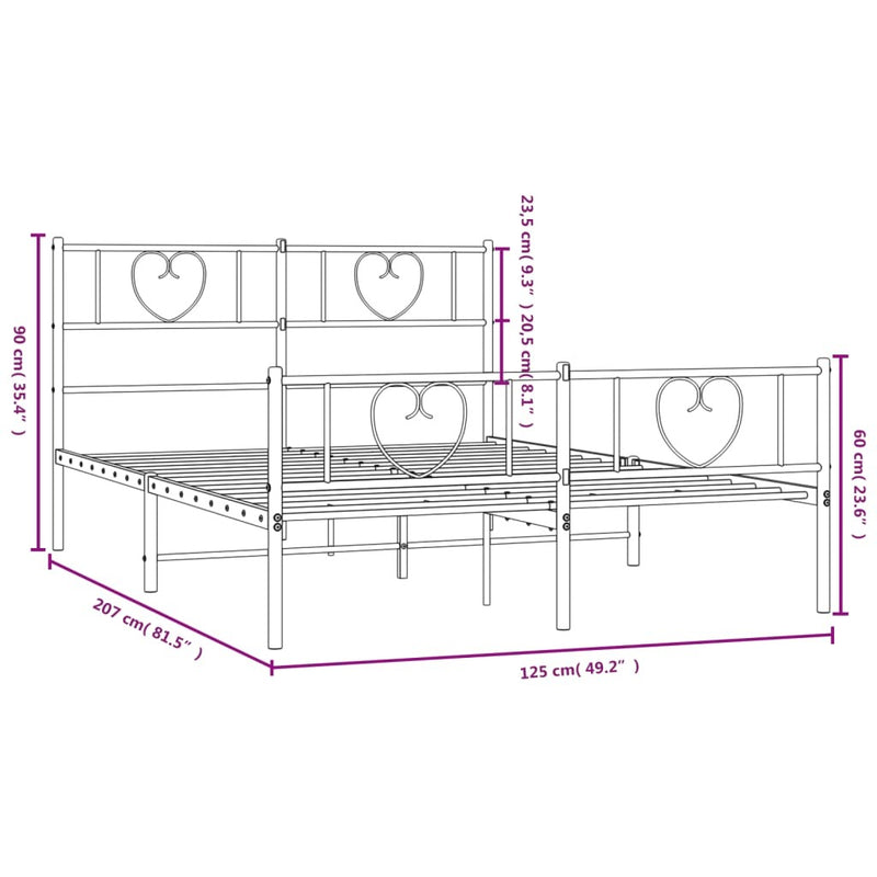 Metal Bed Frame without Mattress with Footboard Black 120x200cm