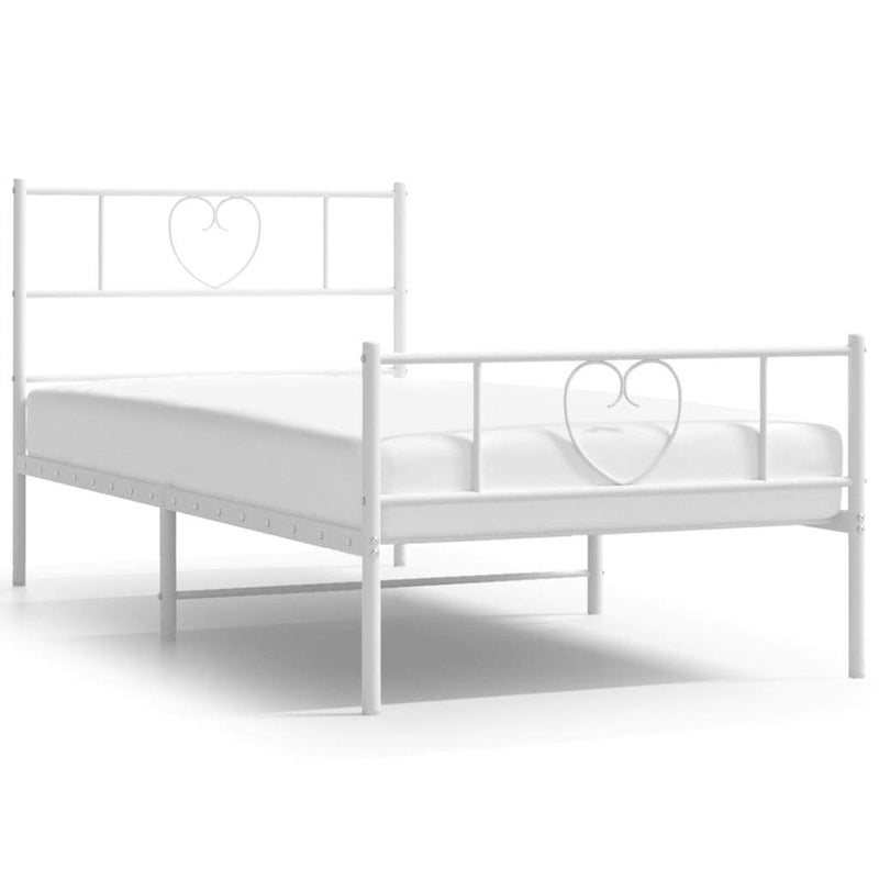 Metal Bed Frame without Mattress with Footboard White 75x190cm