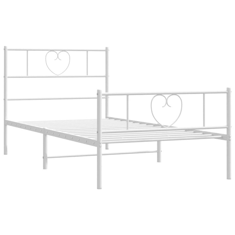 Metal Bed Frame without Mattress with Footboard White 75x190cm