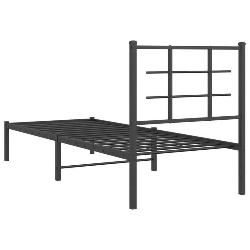 Metal Bed Frame without Mattress with Headboard Black 80x200cm