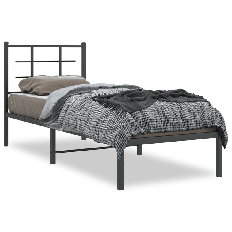 Metal Bed Frame without Mattress with Headboard Black 80x200cm