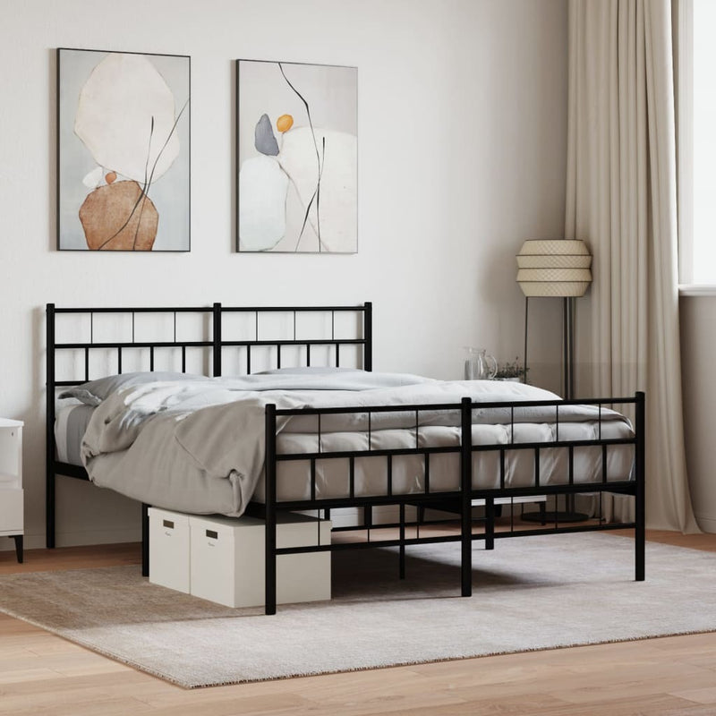 Metal Bed Frame without Mattress with Footboard Black 140x190cm