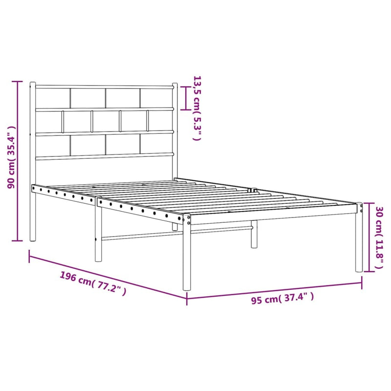 Metal Bed Frame without Mattress with Headboard White 90x190cm