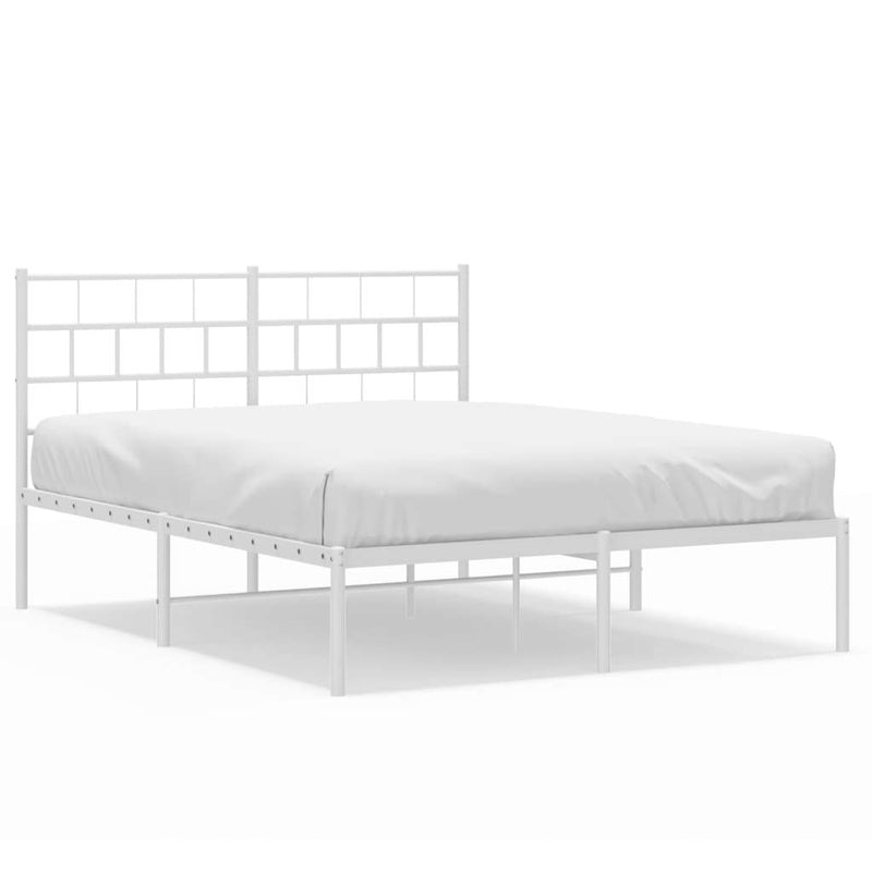 Metal Bed Frame without Mattress with Headboard White 135x190cm