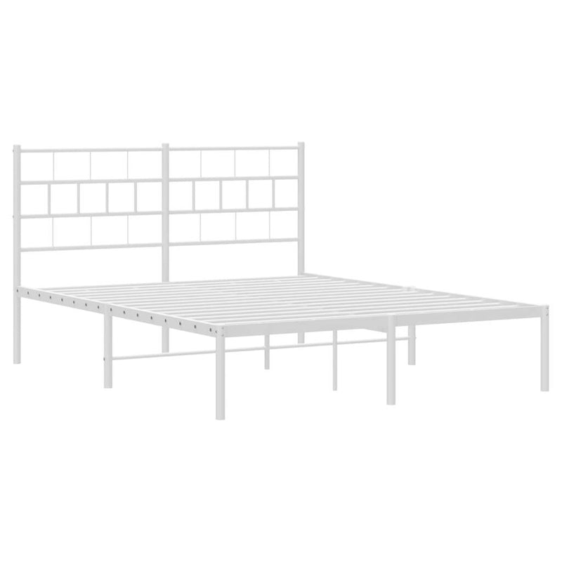 Metal Bed Frame without Mattress with Headboard White 135x190cm