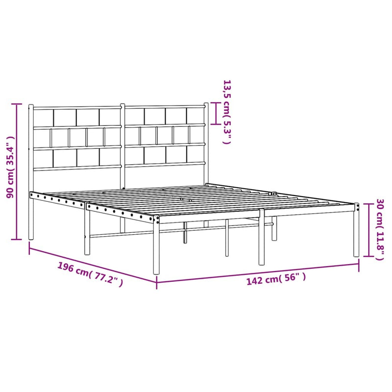 Metal Bed Frame without Mattress with Headboard White 135x190cm