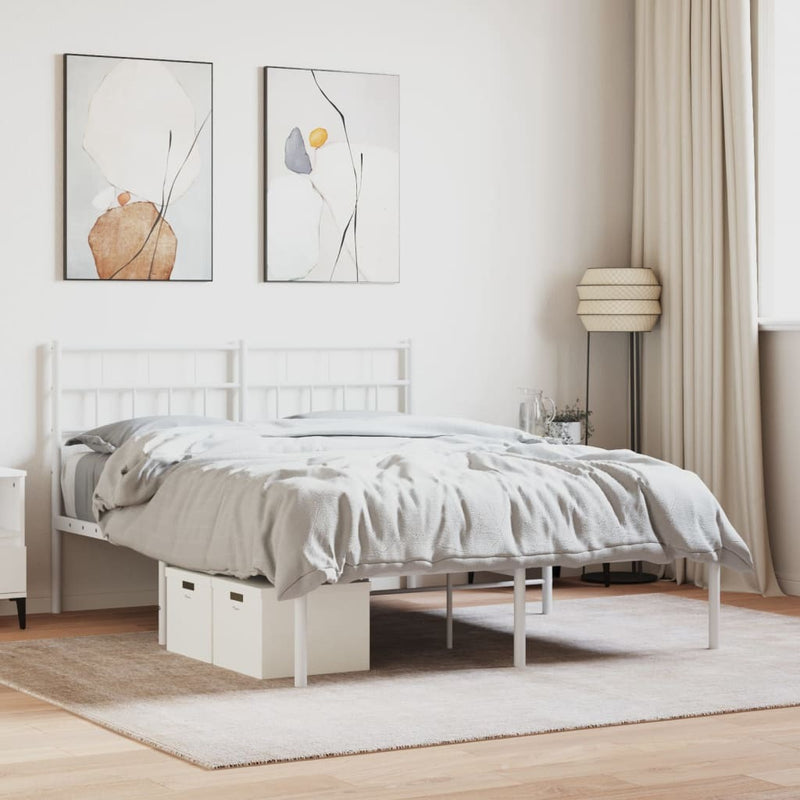 Metal Bed Frame without Mattress with Headboard White 135x190cm